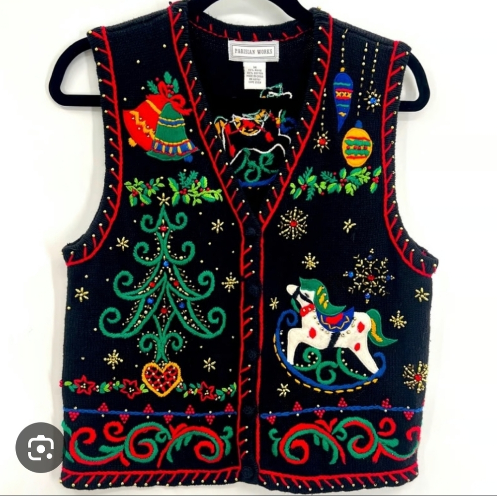 Parisian Works Festive Holiday Cardigan - Black with Multicolor Accents